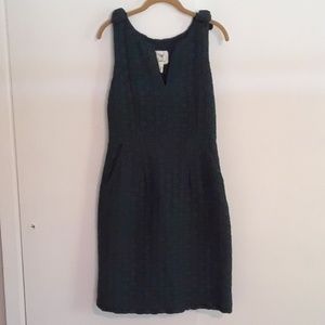 Anthropologie forest green woven sheath dress